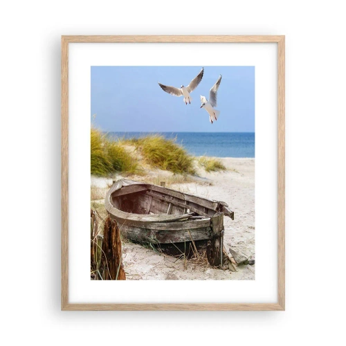 Plakat i ramme af lyst egetræ - Badet i vinden - 40x50 cm