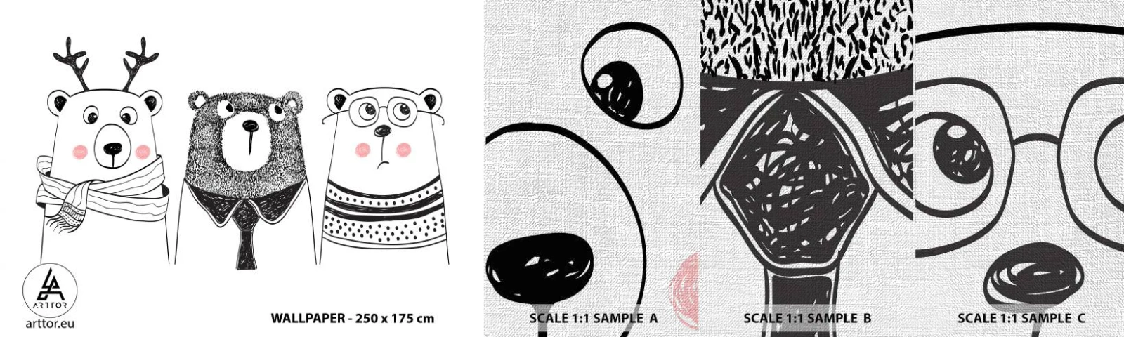 Prøve Fototapet Premium Canvas - Bamse, bamse, bamse og bamse - For børn, Bjørn, Illustration - 100x30 cm