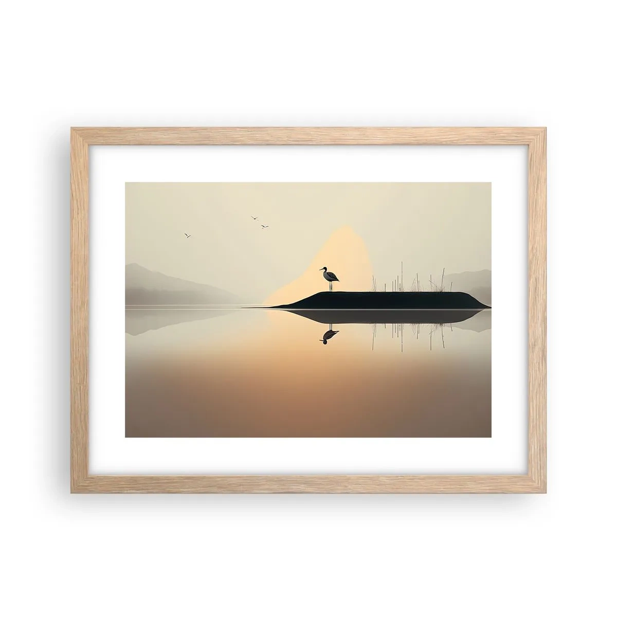 Plakat i ramme af lyst egetræ - Herre på søen - 40x30 cm