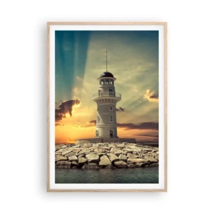 Plakat i ramme af lyst egetræ - Lys - Godhed - Skønhed - 70x100 cm