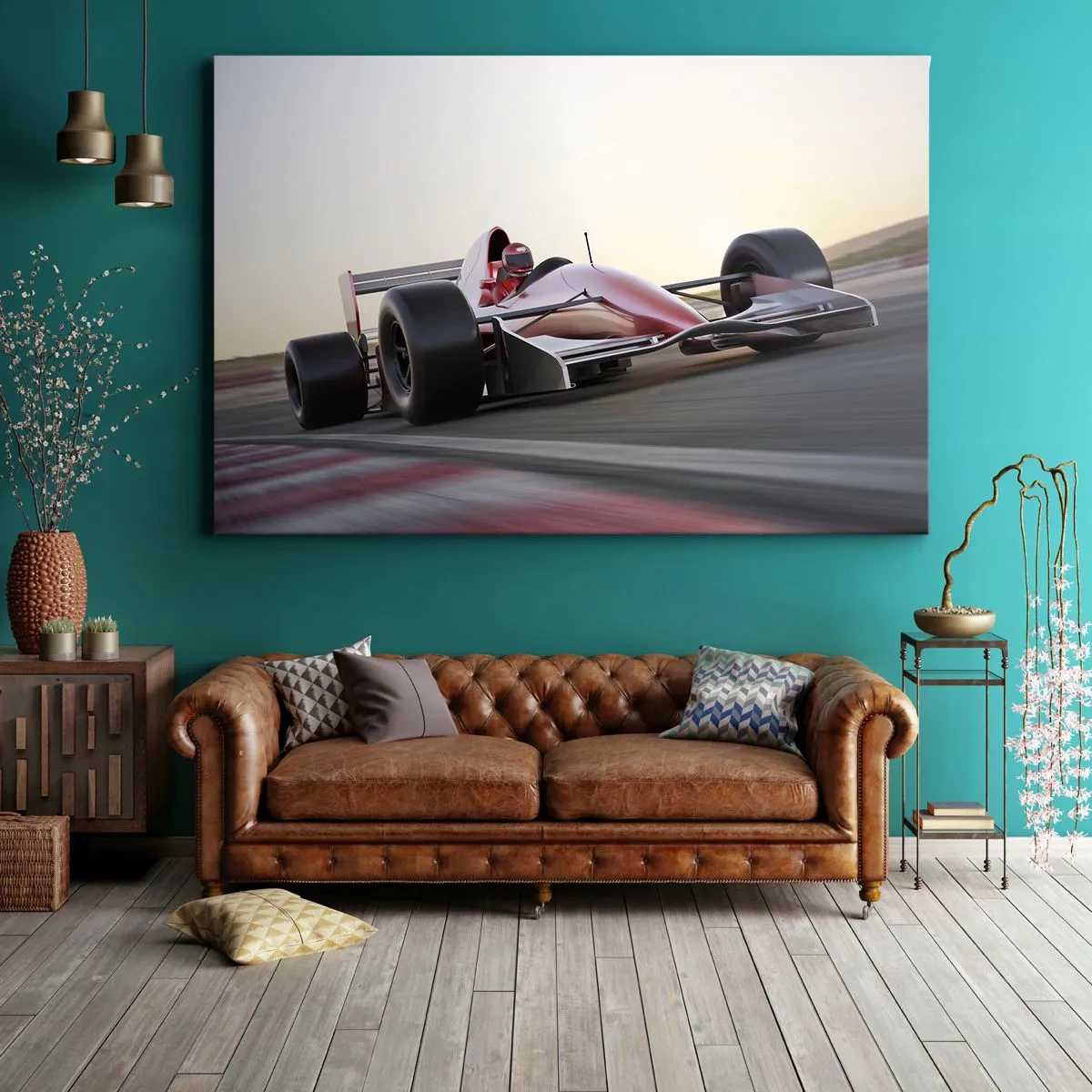 Lærredstryk - Billede på lærred - En rød Formel 1-bil på en racerbane under kørsel - 70x50cm - Altid en vinder - Moderne vægdekoration til stue og soveværelse ARTTOR