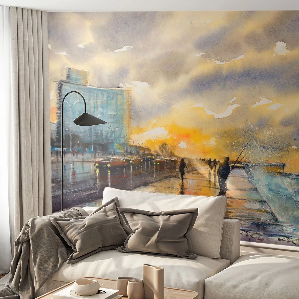 Fototapet Selvklæbende Deluxe Sticker - Livet på kysten - Landskab, Stykke, Solnedgang - 250x175 cm