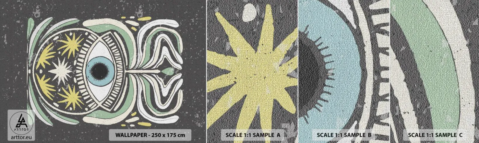 Prøve Fototapet Premium Canvas - Stammeritualer - Boho, Øje, Pastel - 100x30 cm