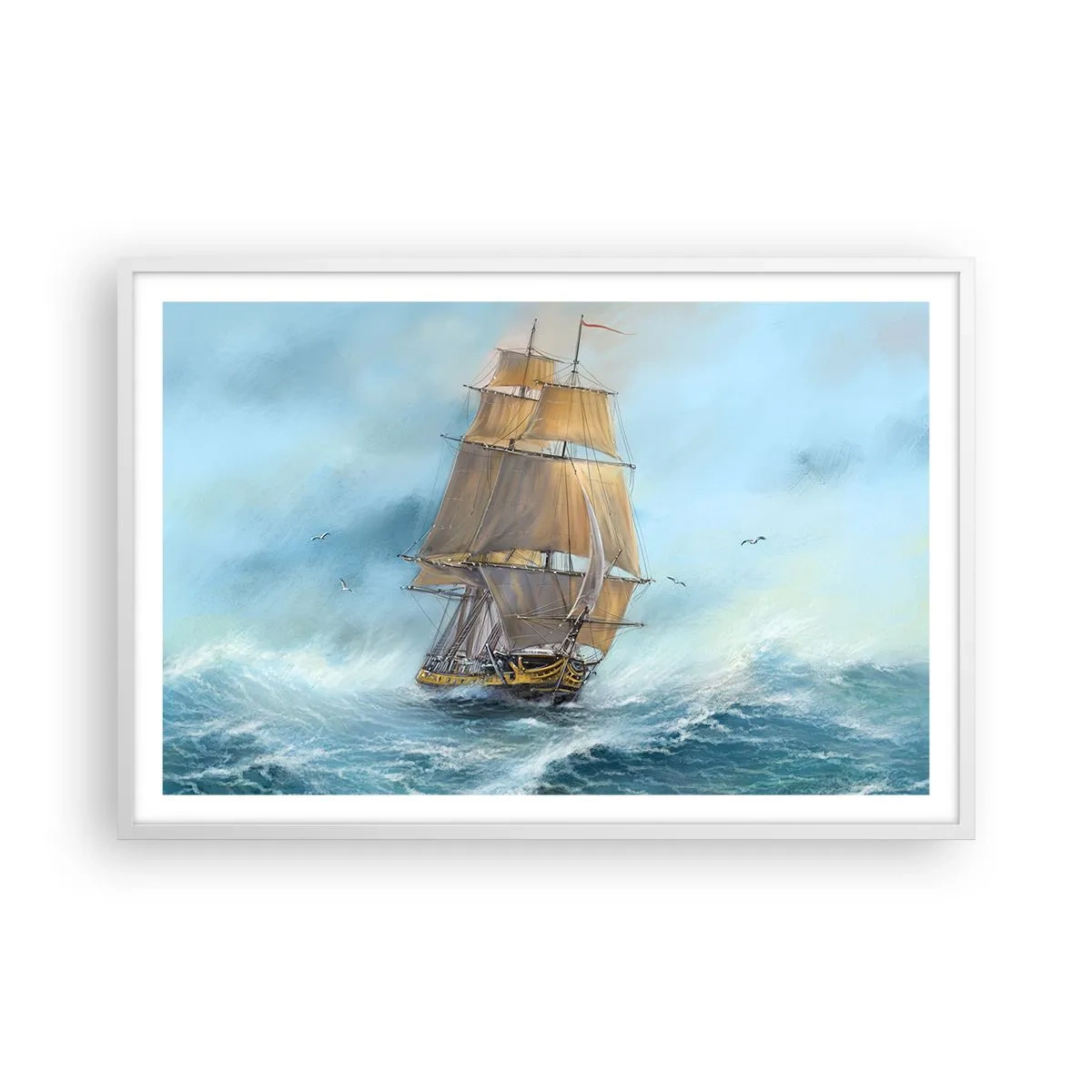 Plakat i hvid ramme - Bølgende gennem bølgerne - 91x61 cm