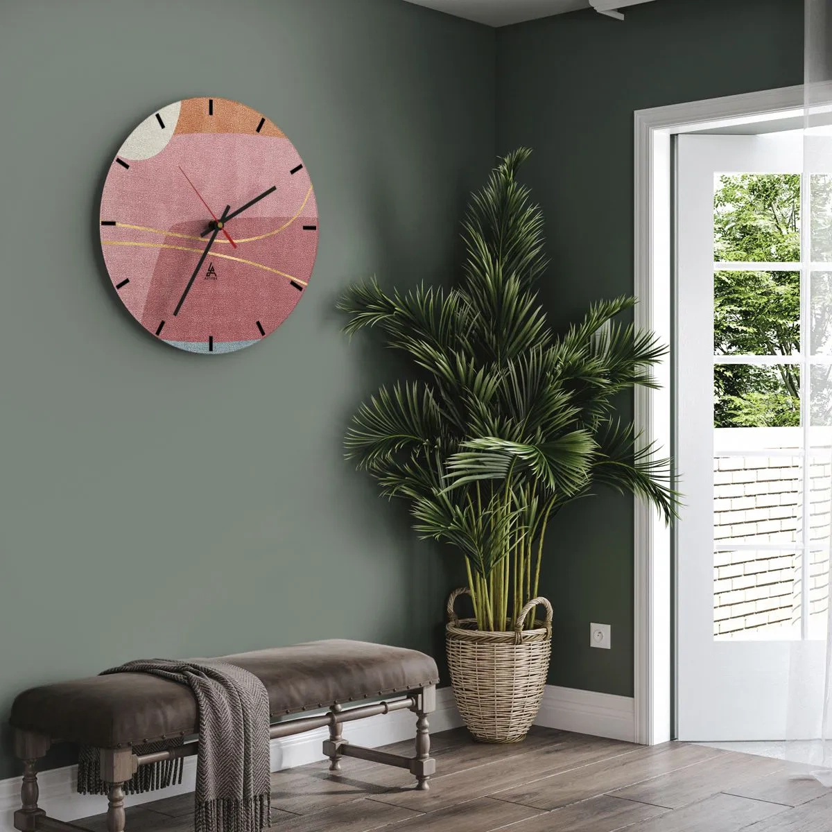 Vægur, Uret - Pastelkomposition med guldtråd - 40x40 cm