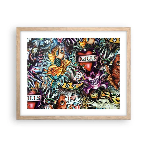 Plakat i ramme af lyst egetræ - En tatovørers drøm - 50x40 cm