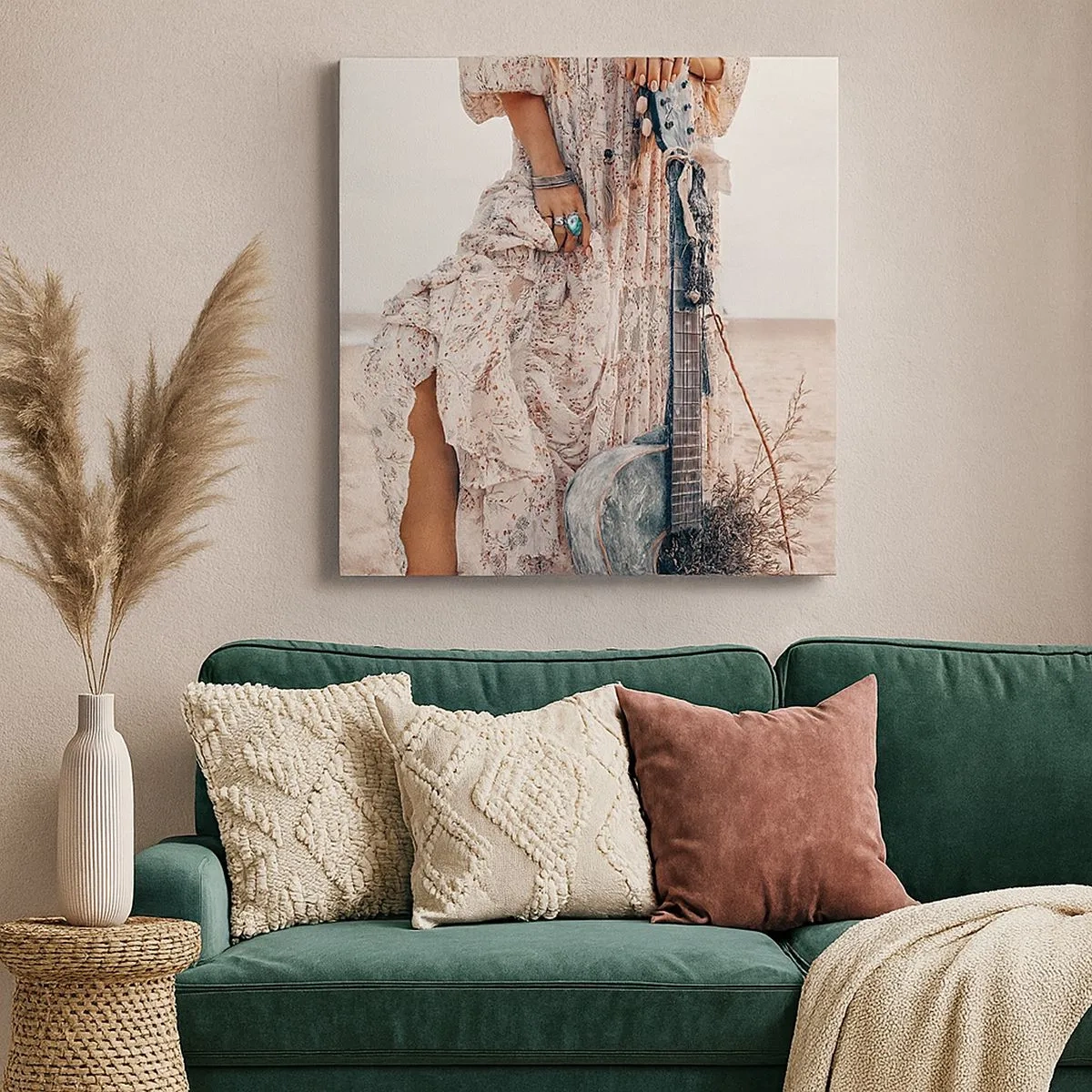 Lærredstryk - Billede på lærred - Børn blomster på vej - 30x30 cm