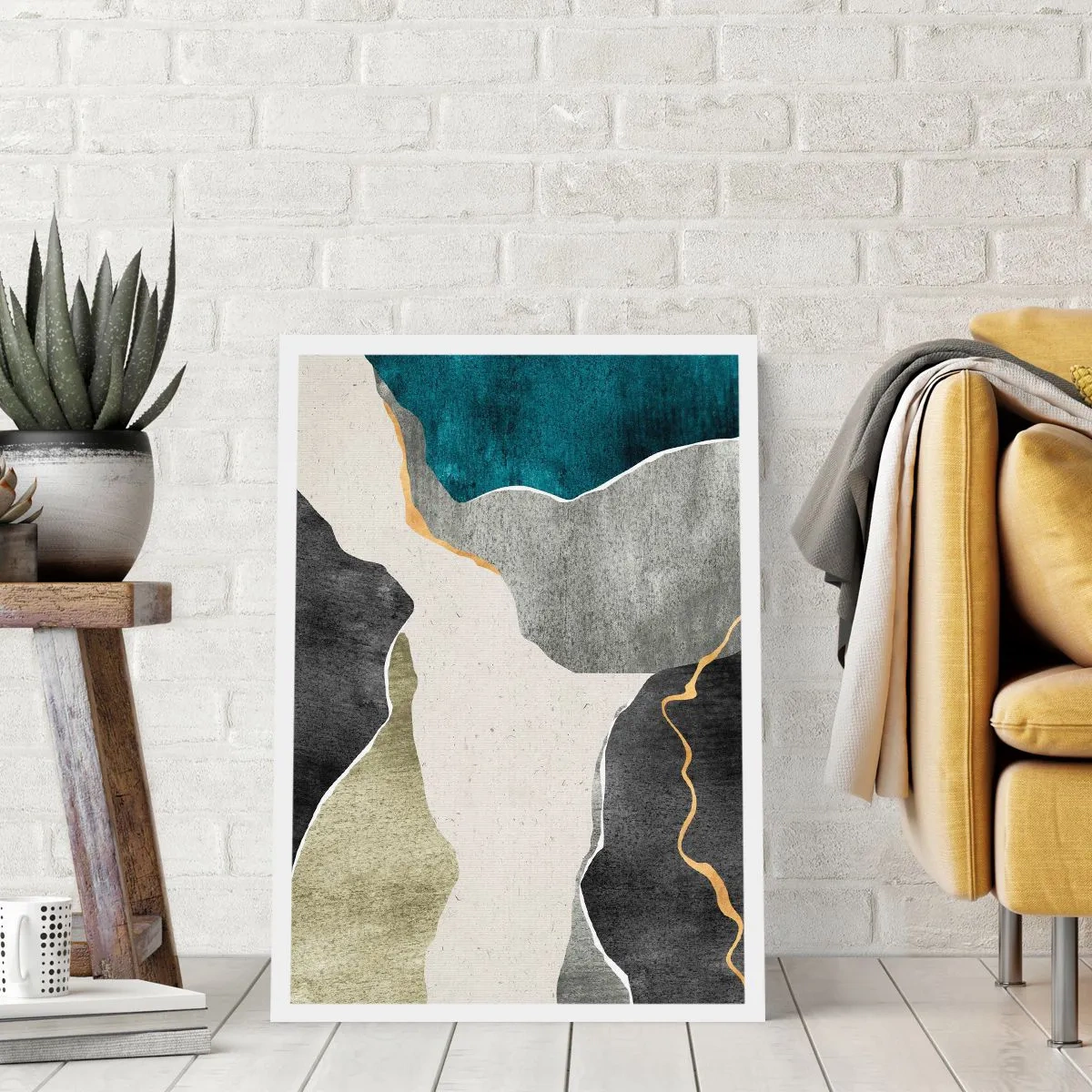 Plakat - Mosaikkomposition med en streng af guld - 30x40 cm