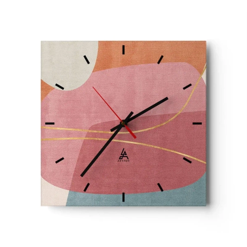 Vægur, Uret - Pastelkomposition med guldtråd - 30x30 cm