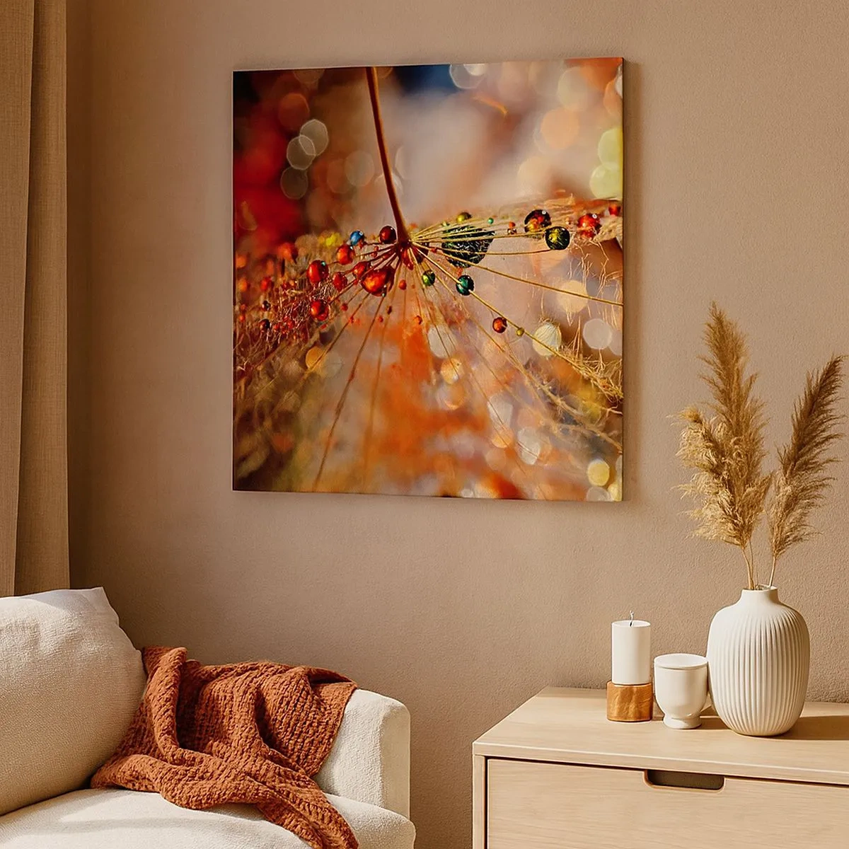 Lærredstryk - Billede på lærred - Trådet på et edderkoppespind - 30x30 cm