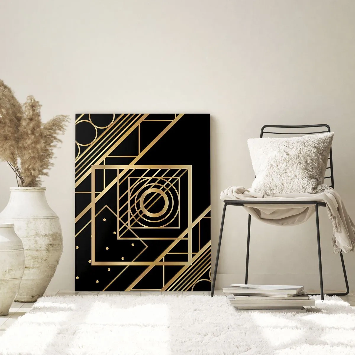Billede på glas - Gylden geometri - 50x70 cm
