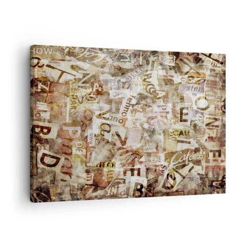 Lærredstryk - Billede på lærred - Abstrakt komposition med bogstaver og tekstfragmenter - 70x50cm - Jeg forener snakkehovederne - Moderne vægdekoration til stue og soveværelse ARTTOR
