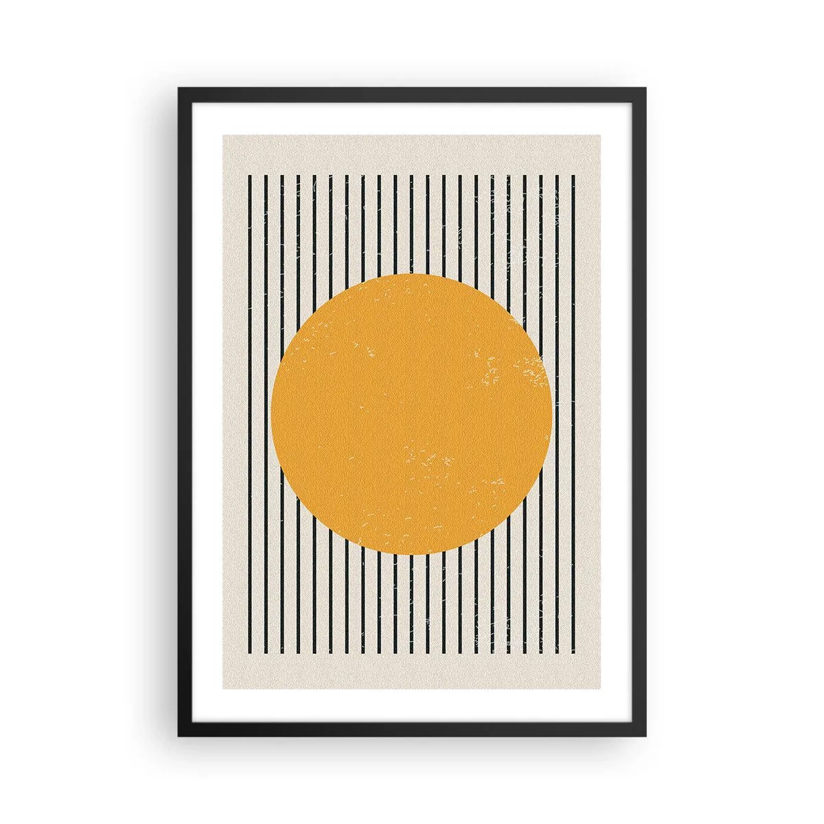 Plakat i sort ramme - Geometrisk komposition med orange cirkel og linjer - 50x70cm - Enkelthedens kraft - Moderne vægdekoration til stue og soveværelse ARTTOR