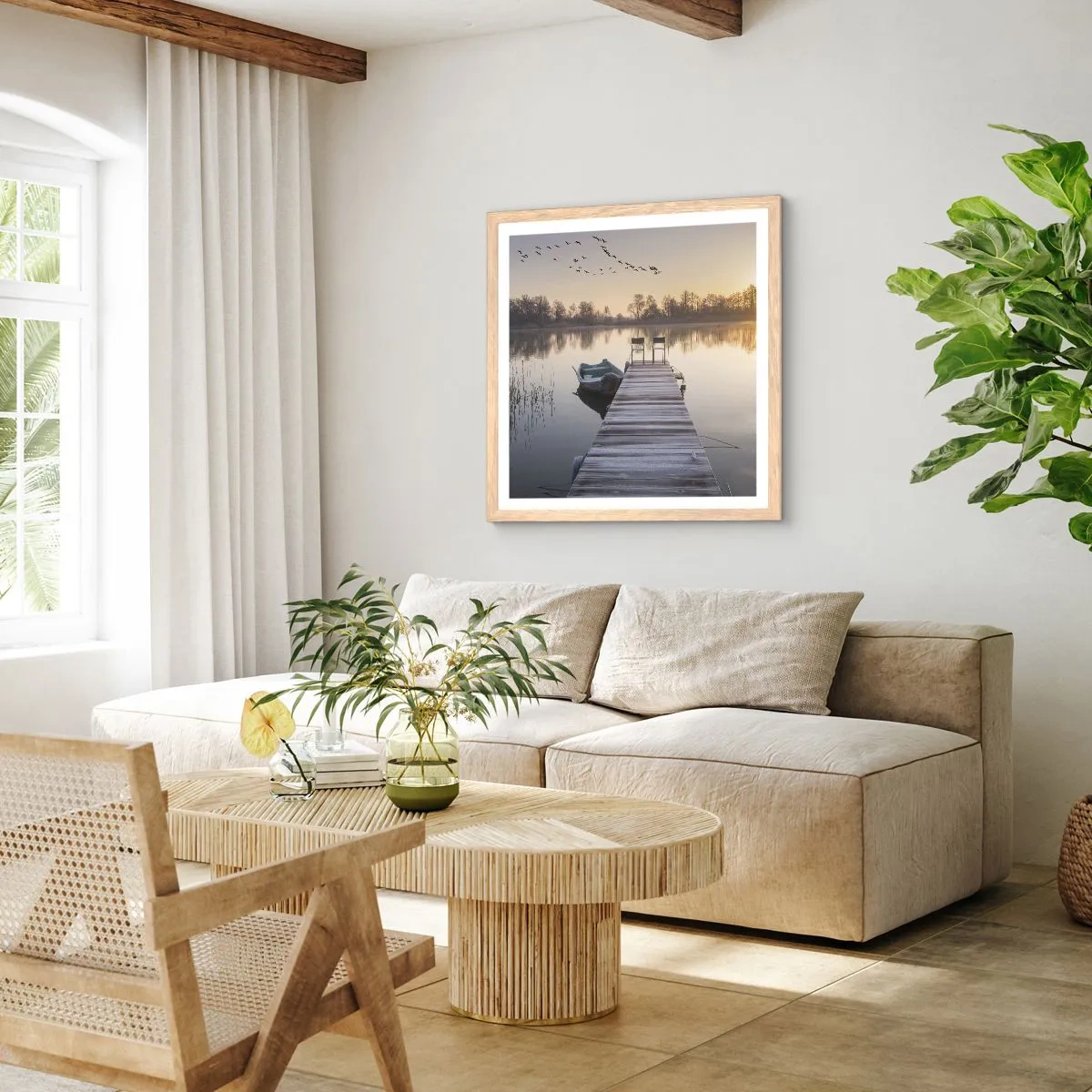 Plakat i ramme af lyst egetræ - Jeg kommer tilbage om et stykke tid - 50x50 cm