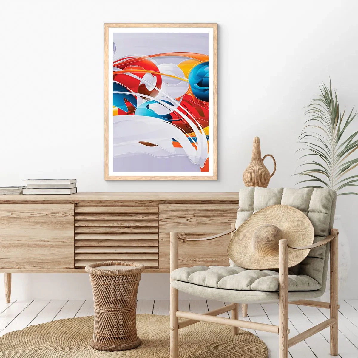 Plakat i ramme af lyst egetræ - Elementernes dans - 40x50 cm