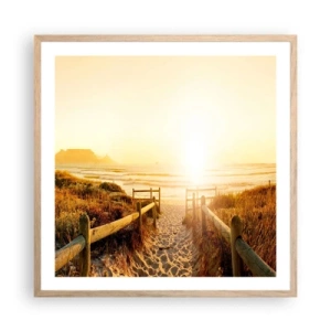Plakat i ramme af lyst egetræ - Over klitten, mod solen - 60x60 cm
