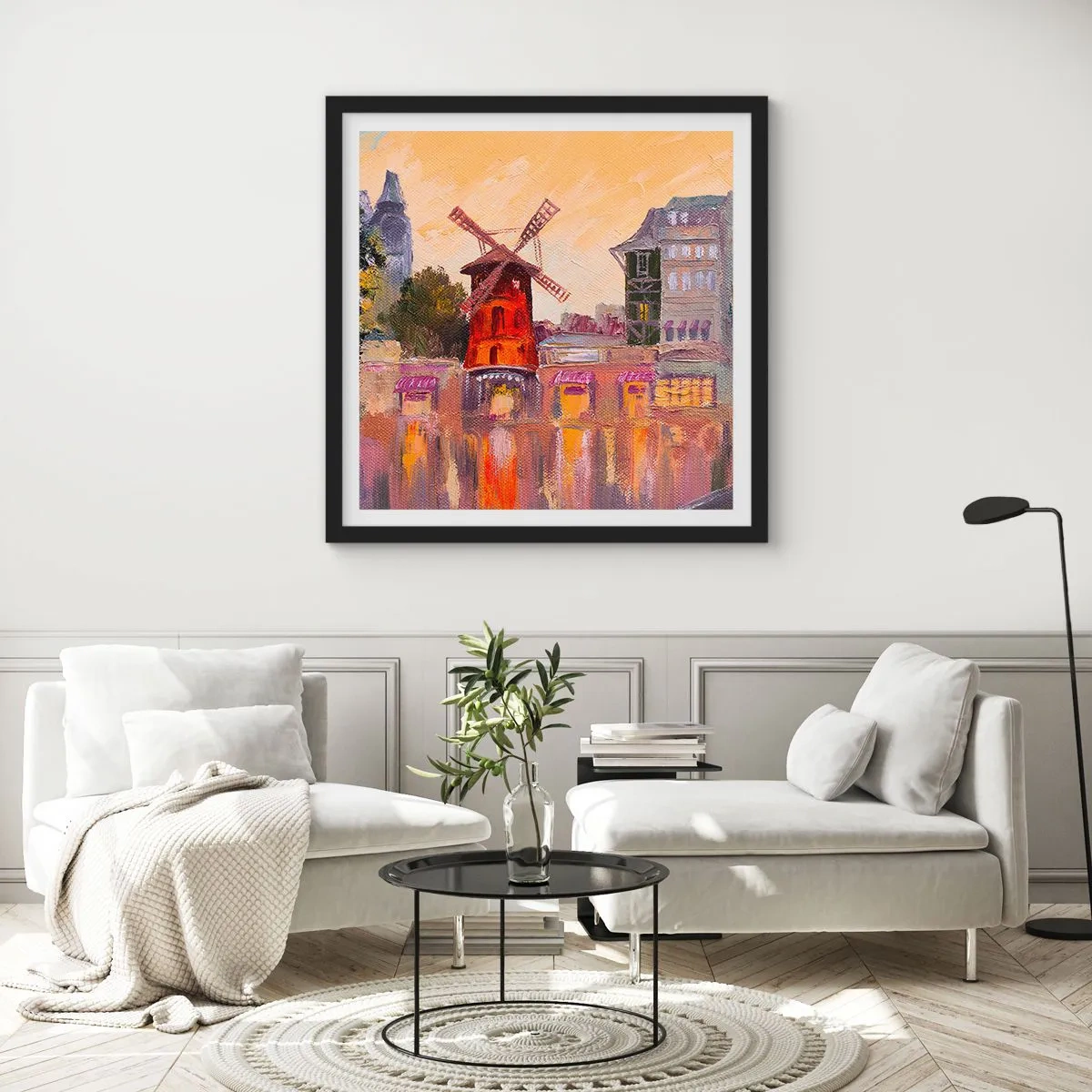 Plakat i sort ramme - Parisiske ikoner - Moulin Rouge - 60x60 cm
