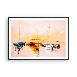 Plakat i sort ramme - En aften i havnen - 100x70 cm