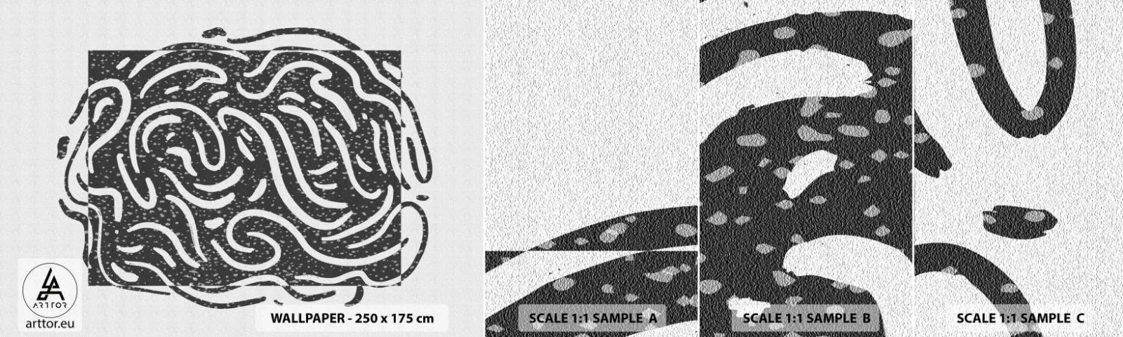 Prøve Fototapet Selvklæbende Deluxe Sticker - Abstraktion: en dans af glæde - Boho, Sort og hvid, Minimalisme - 100x30 cm