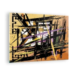 Billede på glas - Abstrakt geometrisk komposition i skarpe linjer - 70x50cm - Skarpt snit - Moderne vægdekoration til stue og soveværelse ARTTOR