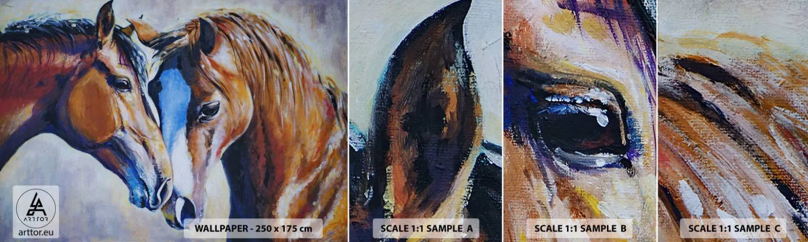 Fototapet Prøve Standard Eco - Er det venskab, er det kærlighed? - Abstraktion, Heste, Natur - 100x30 cm