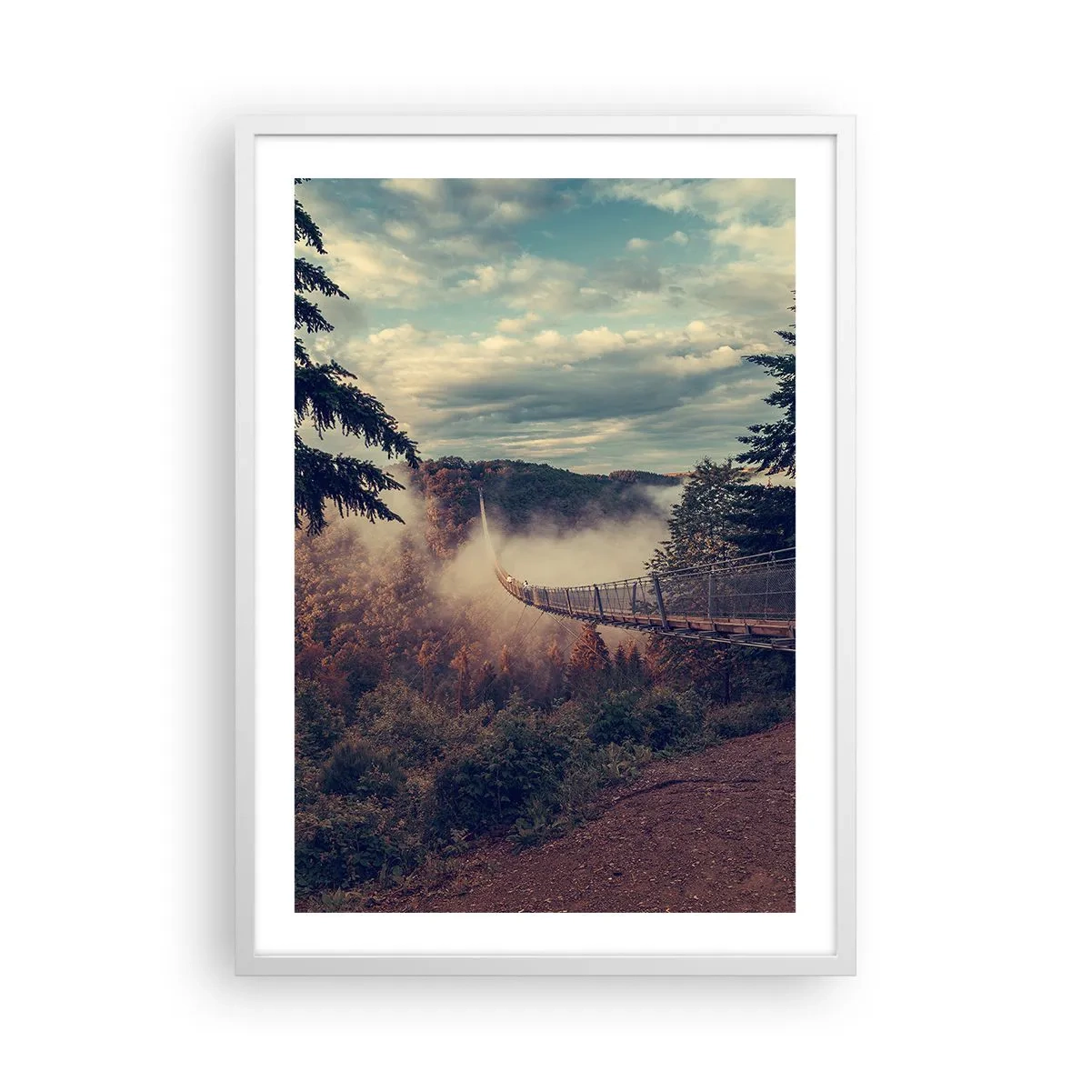 Plakat i hvid ramme - Over efterårsskoven - 50x70 cm