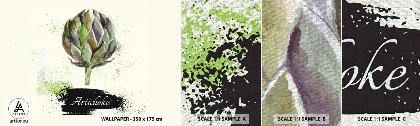 Prøve Fototapet Premium Canvas - Eviva grøntsager! - Artiskok, Køkken, Akvarel - 100x30 cm