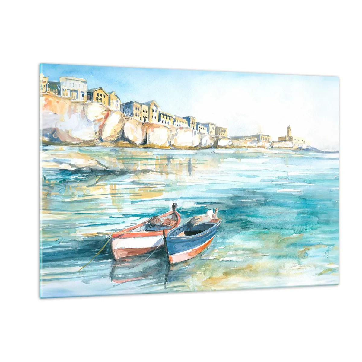 Billede på glas - Landskab i azurblå - 120x80 cm