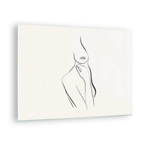 Billede på glas - En minimalistisk linje, der viser en kvindelig silhuet mod en lys baggrund - 70x50cm - Bølge af melankoli - Moderne vægdekoration til stue og soveværelse ARTTOR