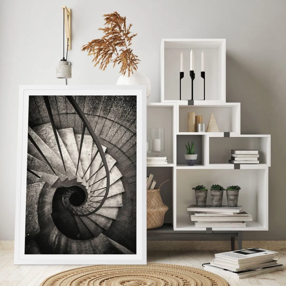 Plakat i hvid ramme - Op ad trapperne, ned ad trapperne - 40x50 cm