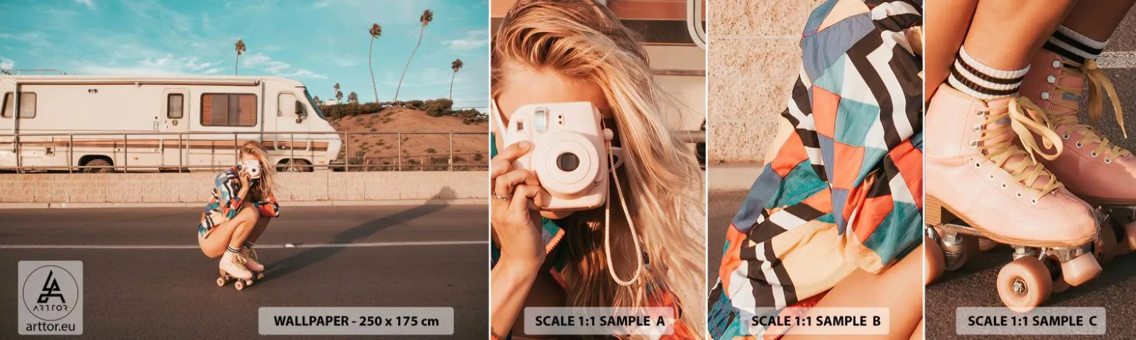 Fototapet Prøve Standard Eco - Smil, tak! - Landskab, Camper, Kvinde - 100x30 cm