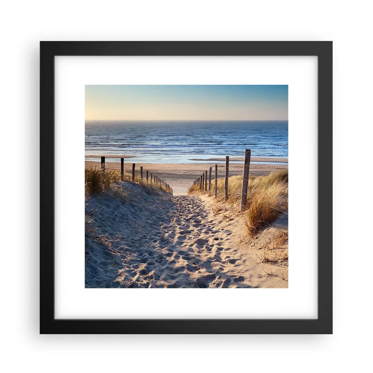Plakat i sort ramme - Havet brummer, fuglene synger, en vild strand midt i græsset.... - 30x30 cm