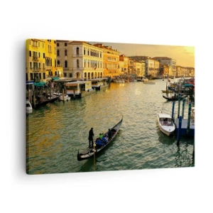 Lærredstryk - Billede på lærred - Gondol på en Venedig-kanal ved solnedgang - 70x50cm - På den solrige side af gaden - Moderne vægdekoration til stue og soveværelse ARTTOR