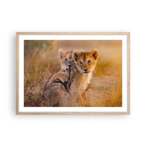 Plakat i ramme af lyst egetræ - Forstyr ikke! Vi har det sjovt - 70x50 cm