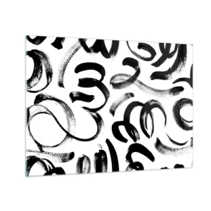 Billede på glas - Sort-hvide abstrakte penselstrøg - 70x50cm - I sort og hvidt - Moderne vægdekoration til stue og soveværelse ARTTOR