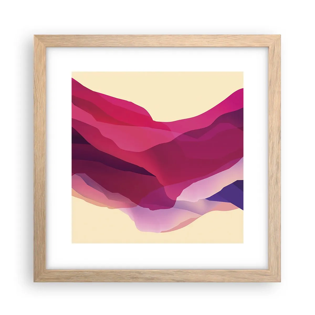 Plakat i ramme af lyst egetræ - Bølger i lilla - 30x30 cm