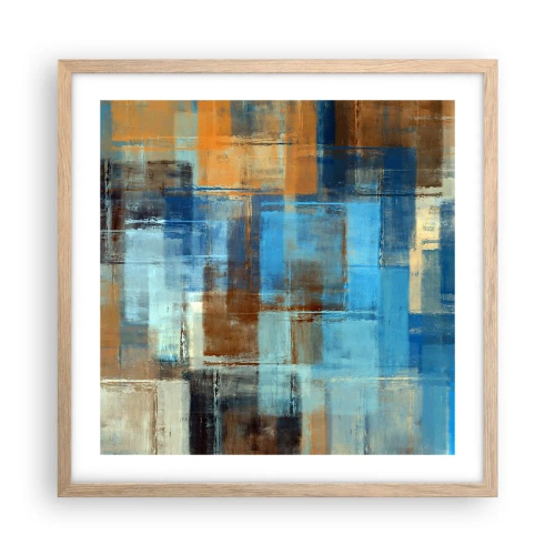 Plakat i ramme af lyst egetræ - Gennem det blå slør - 50x50 cm