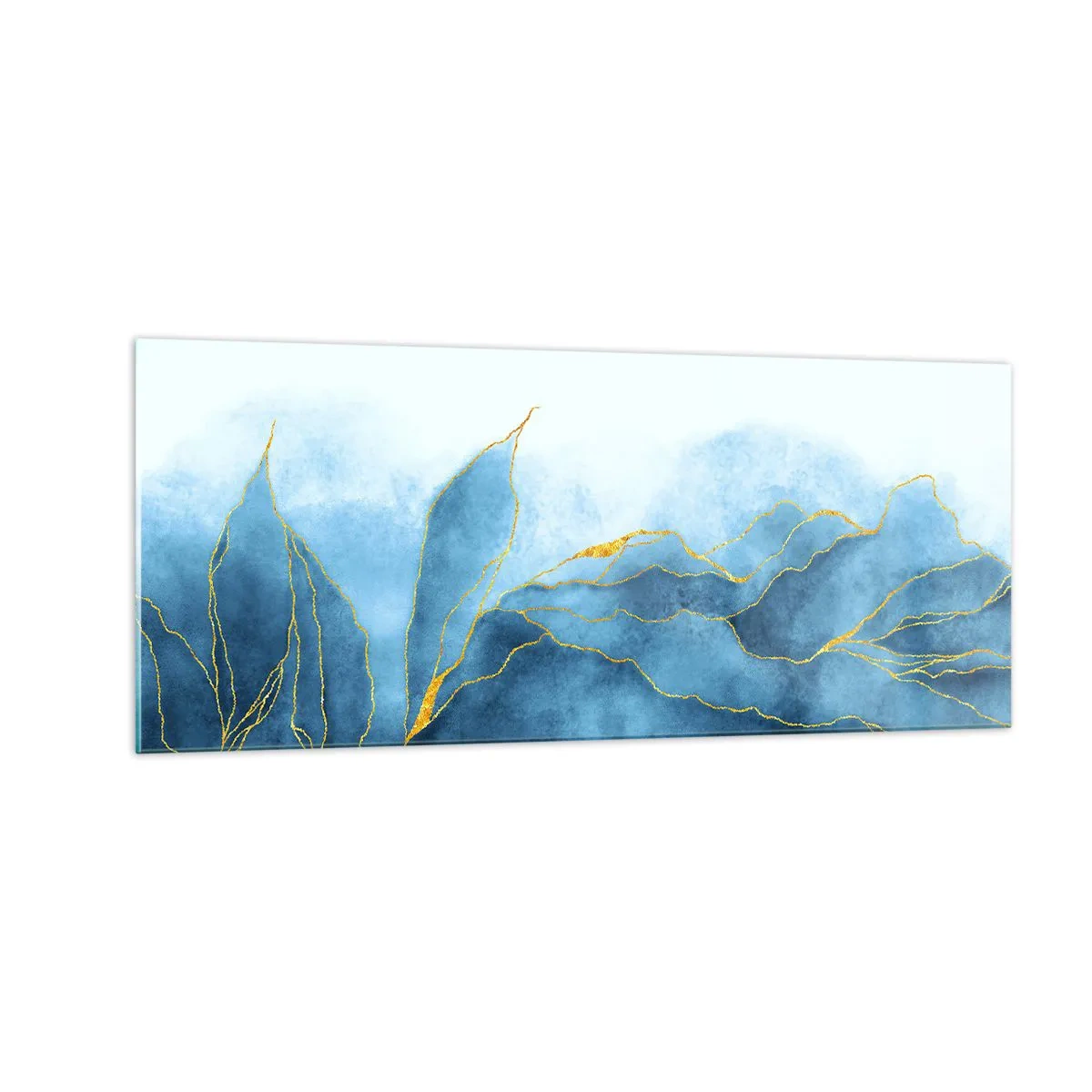 Billede på glas - Blå i guld - 100x40 cm