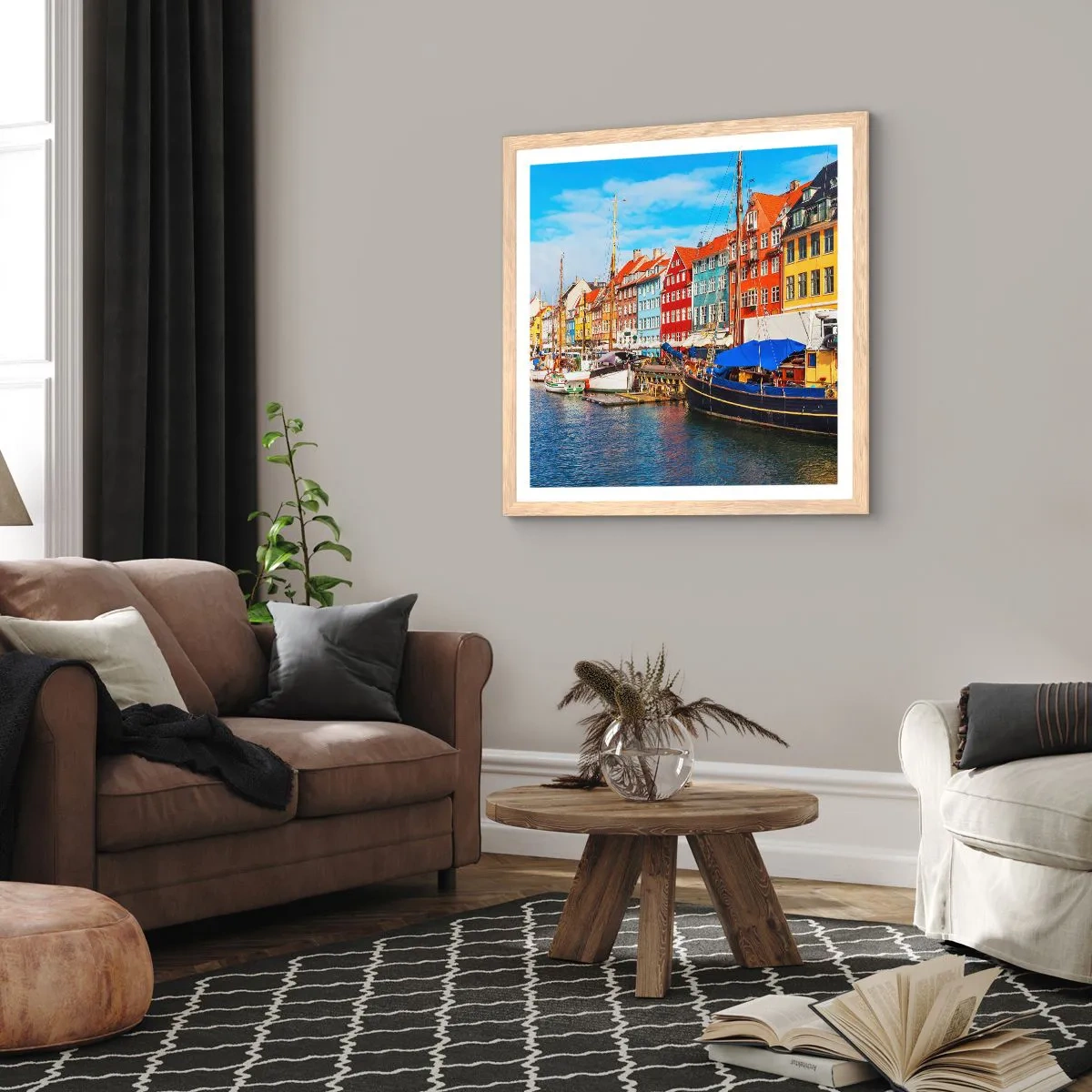Plakat i ramme af lyst egetræ - Glædelig kaj - 40x40 cm