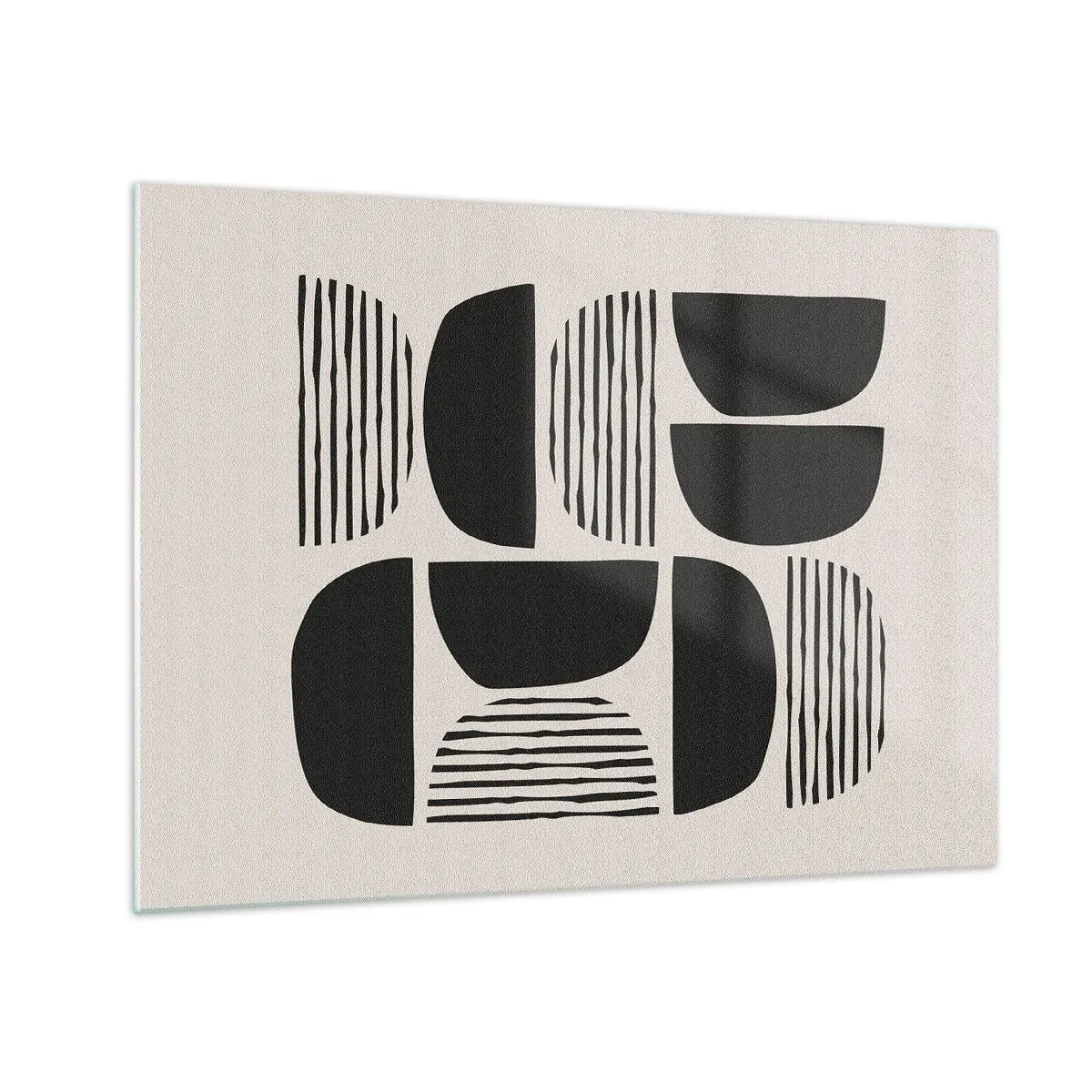 Billede på glas - Abstrakt komposition af geometriske former med linjer - 70x50cm - Halvhjertede arrangementer - Moderne vægdekoration til stue og soveværelse ARTTOR