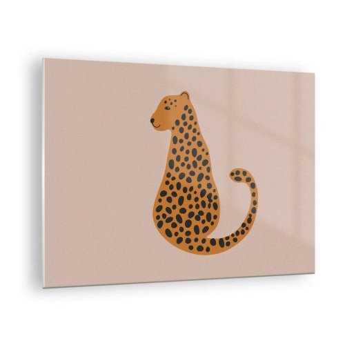 Billede på glas - Illustration af en panter med sorte pletter på en beige baggrund - 70x50cm - Leopardprint er et moderigtigt mønster - Moderne vægdekoration til stue og soveværelse ARTTOR