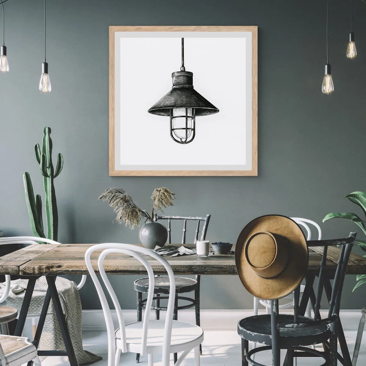 Plakat i ramme af lyst egetræ - Som for mange år siden... - 60x60 cm