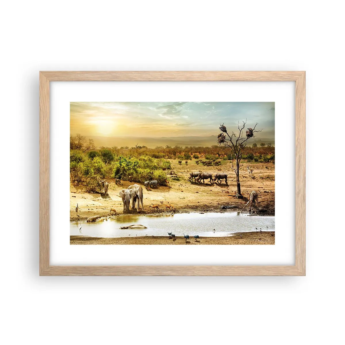 Plakat i ramme af lyst egetræ - "Og ud af Eden flød en flod...". - 40x30 cm