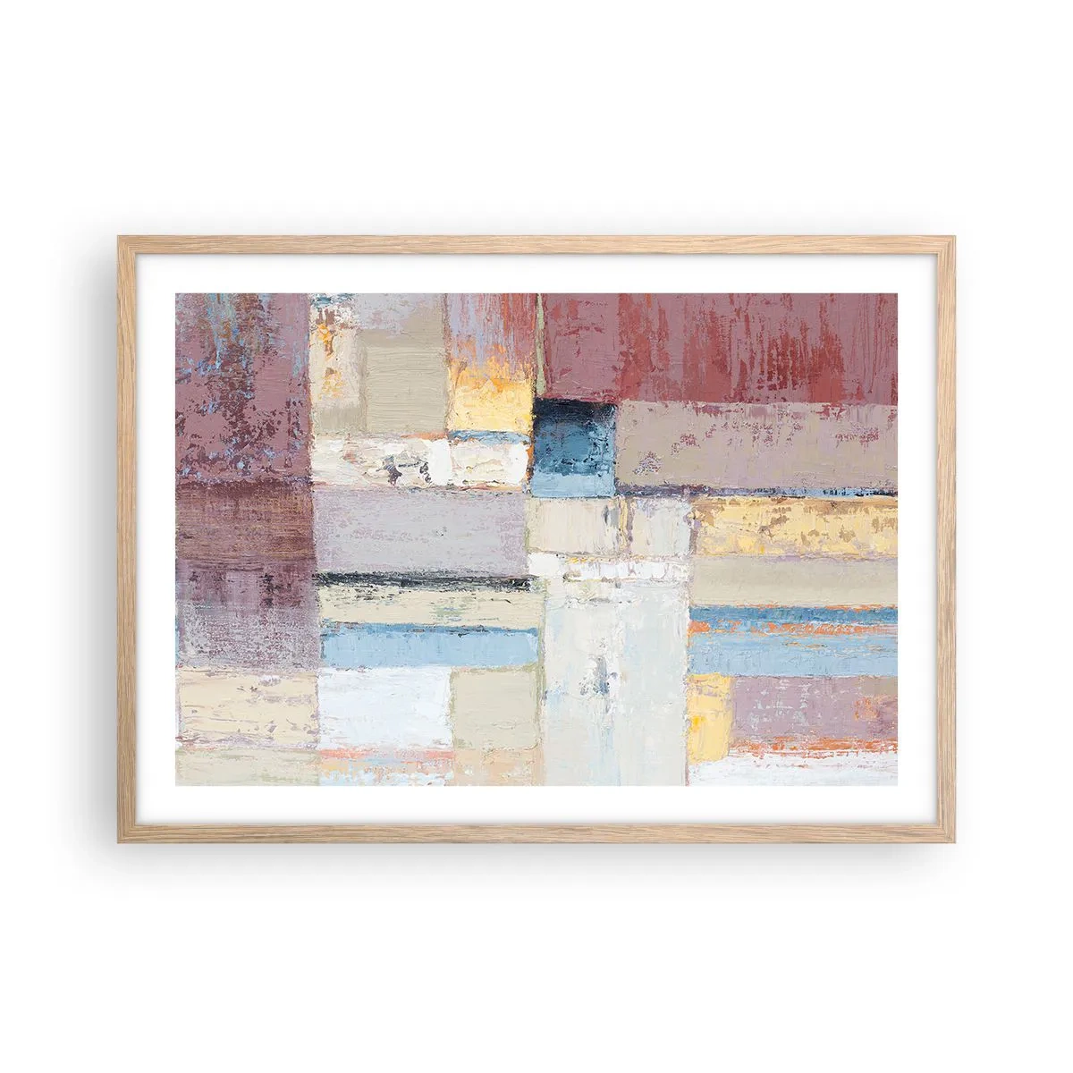 Plakat i ramme af lyst egetræ - Geometriens ro - 70x50 cm