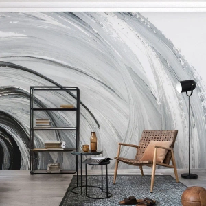 Fototapet Standard Eco - Abstrakte hvirvlende penselstrøg i grå nuancer - 100x70cm - Orbital komposition - Moderne vægdekoration til stue og soveværelse ARTTOR