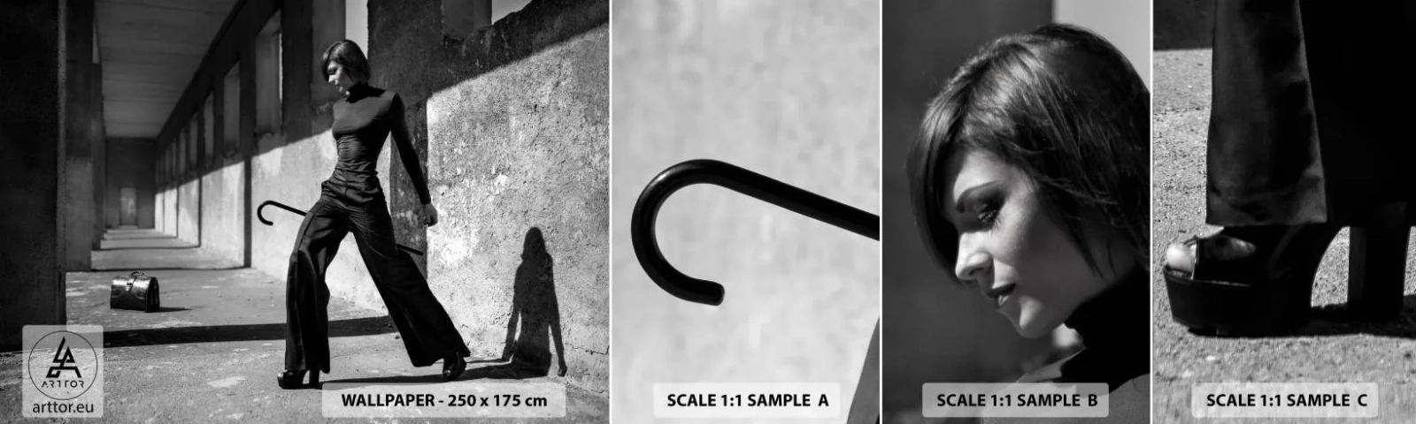 Prøve Fototapet Selvklæbende Deluxe Sticker -  Byens elegance - Kvinde, Mode, Model - 100x30 cm