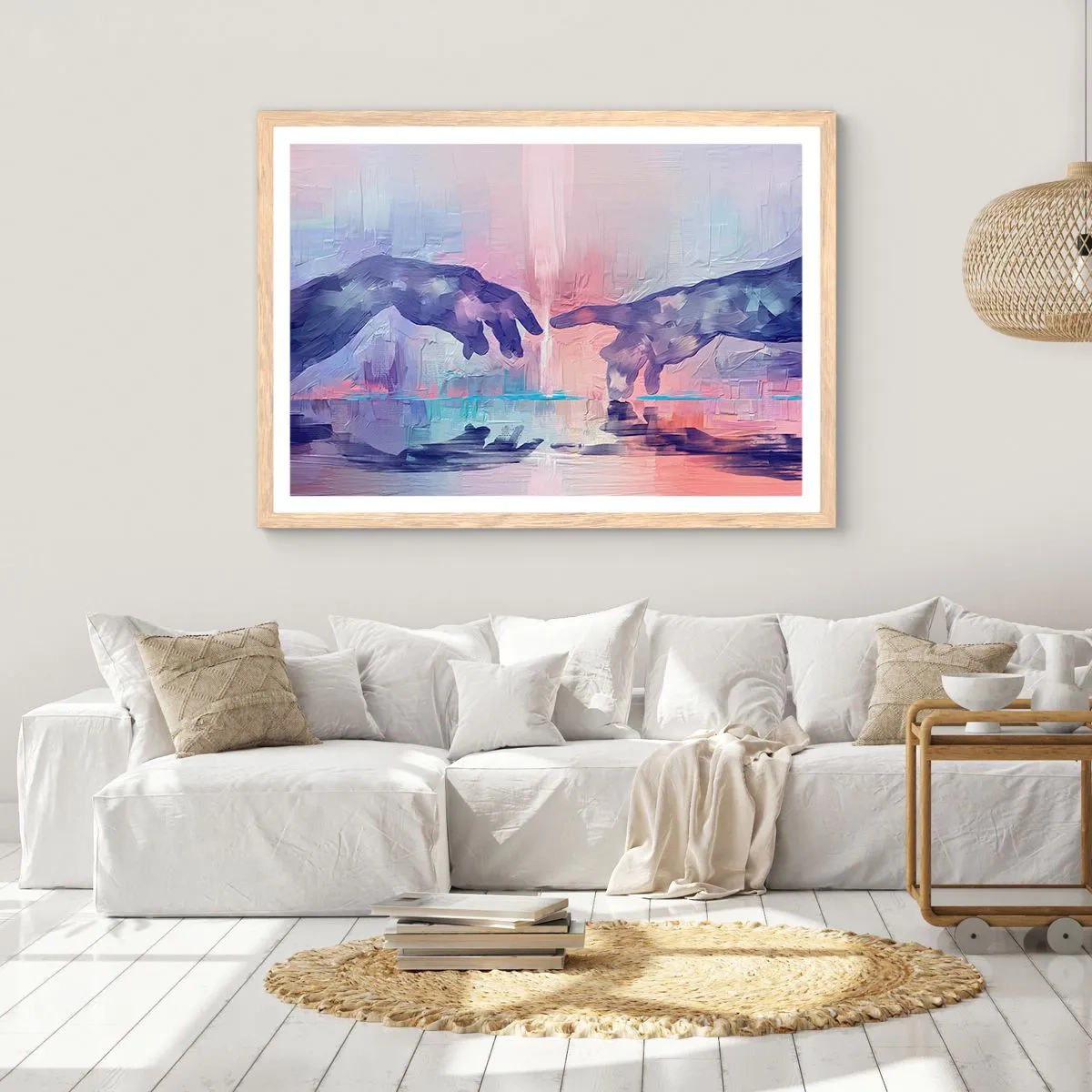 Plakat i ramme af lyst egetræ - Den guddommelige gnist af liv - 100x70 cm