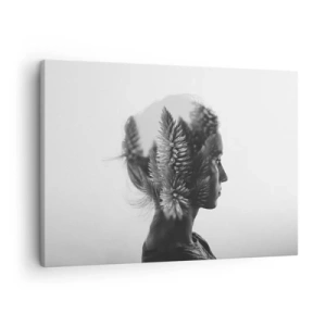 Lærredstryk - Billede på lærred - Et diskret portræt med elementer af naturen - 70x50cm - Dame af fyrreskoven - Moderne vægdekoration til stue og soveværelse ARTTOR