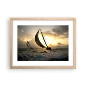 Plakat i ramme af lyst egetræ - I medvind og modvind - 40x30 cm