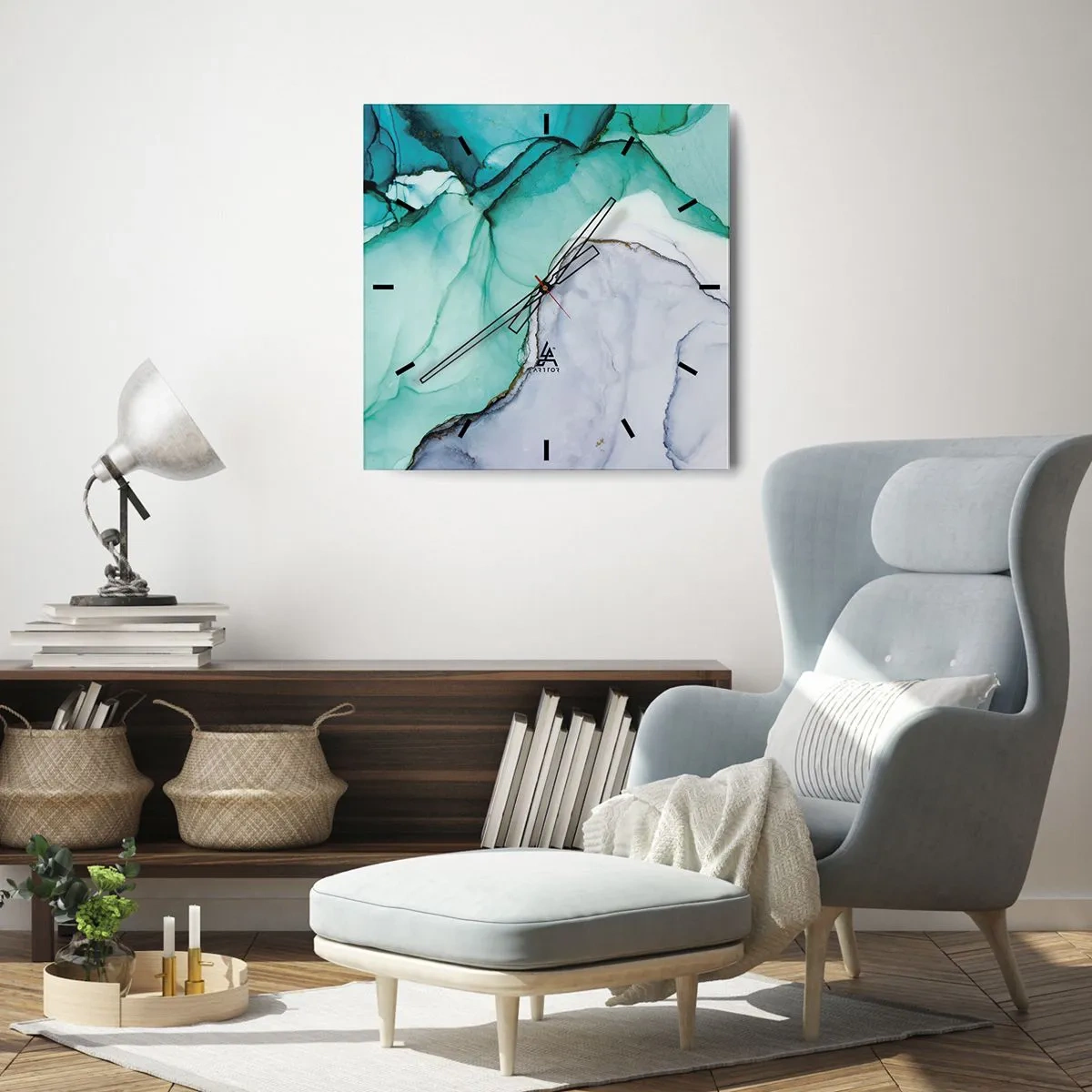 Vægur, Uret - Undersøgelse i turkis - 40x40 cm